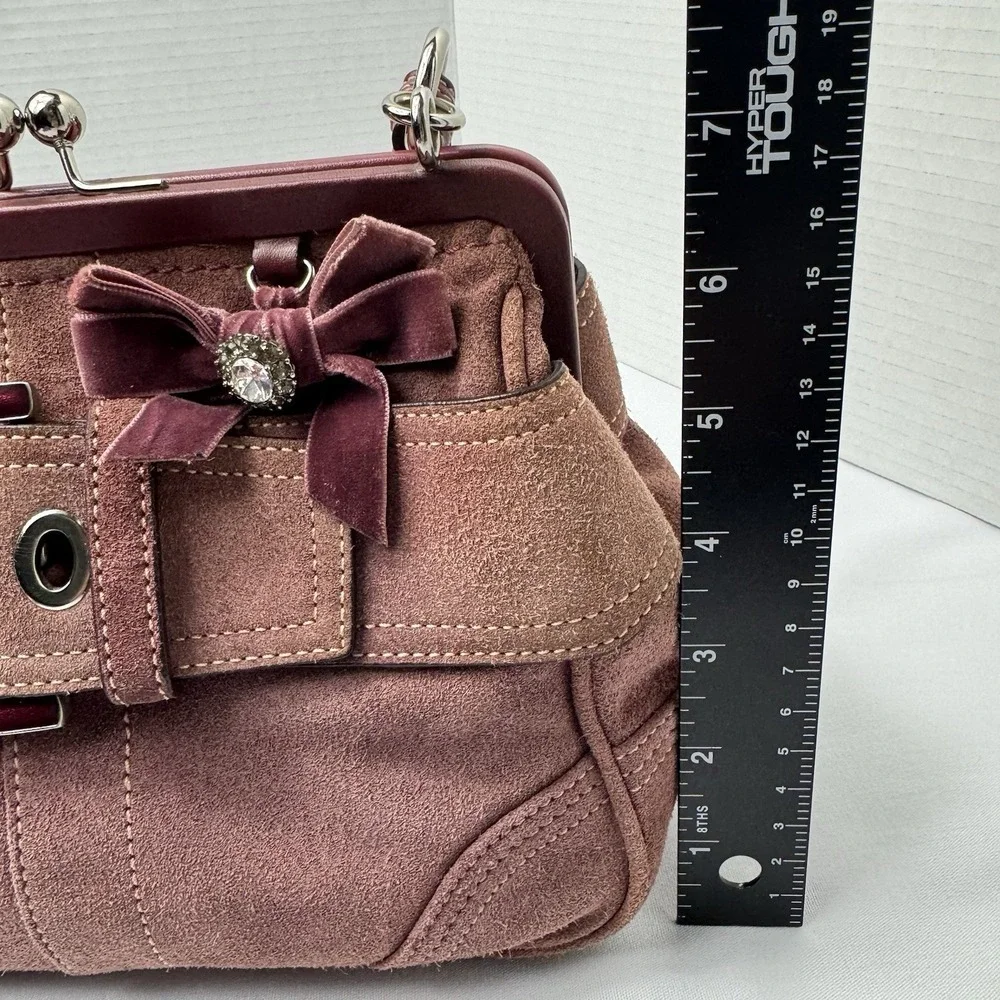 Vintage Coach 8A25 Suede Soho Mini Doctor Bag/Framed Kisslock Purse Oxblood Rare - Picture 13 of 16